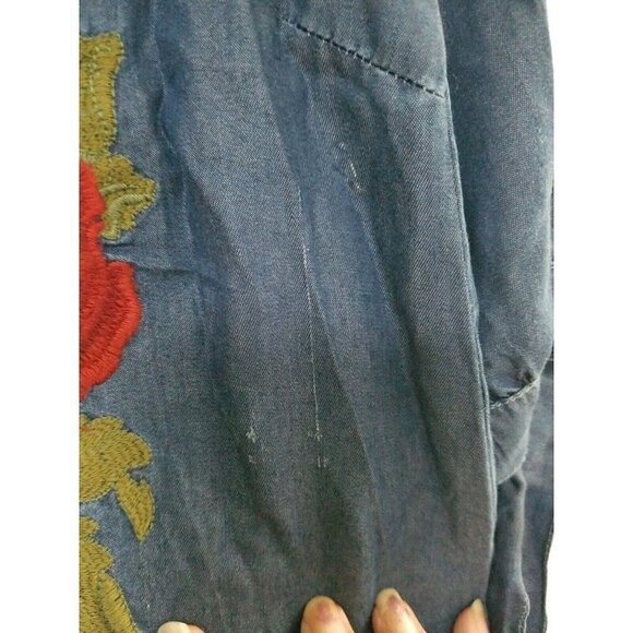 blue rain top Size  XS Blue With ROSES  Tie SLEEVE - Picture 4 of 5